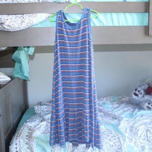 blue striped dress with ruffle bottom